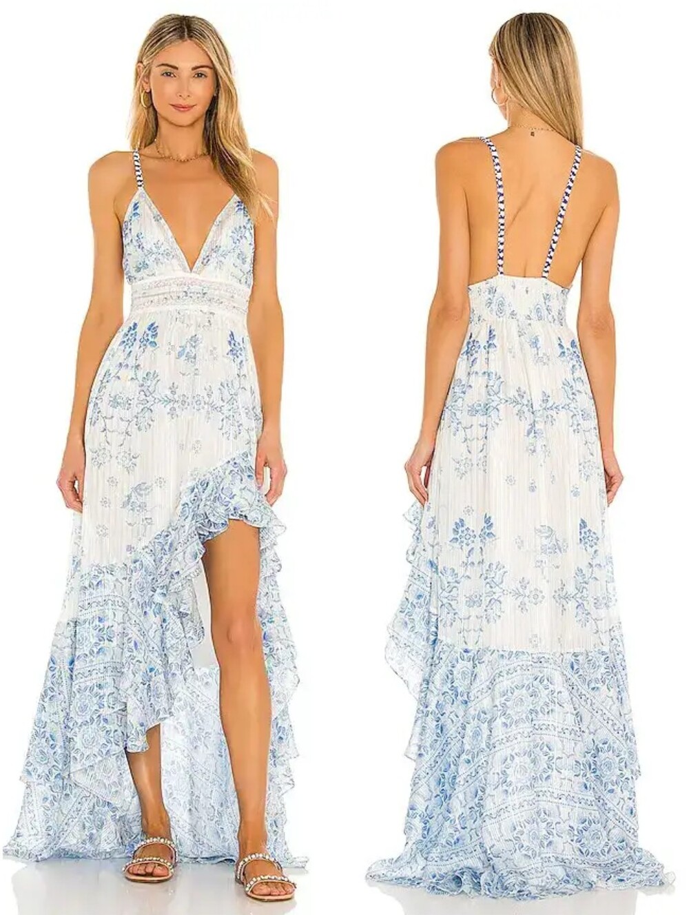 Rococo Sand Leas High Low Dress White Blue Small